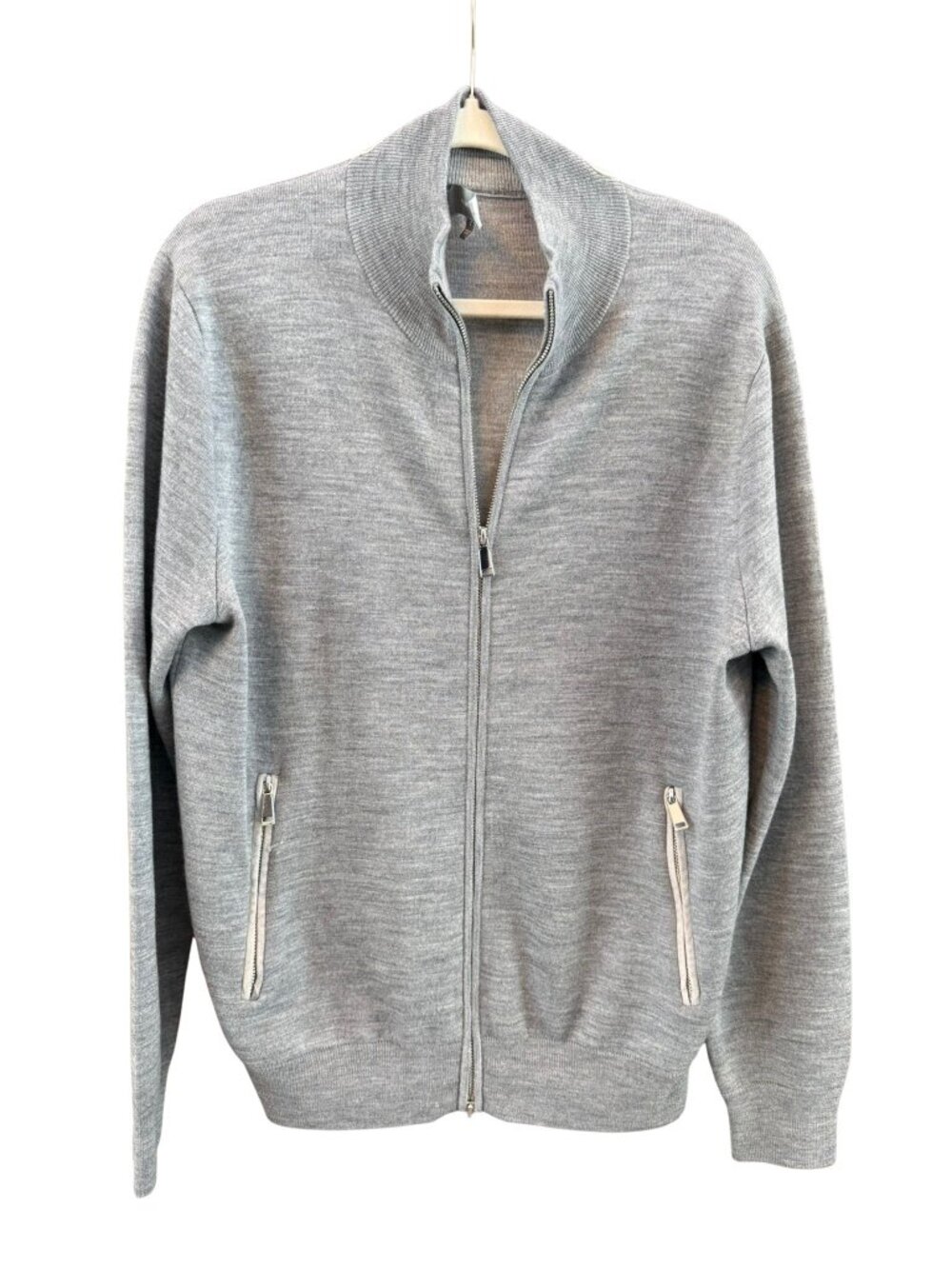 Neiman Marcus 100% Merino Wool Full Zip Sweater Jacket Gray L